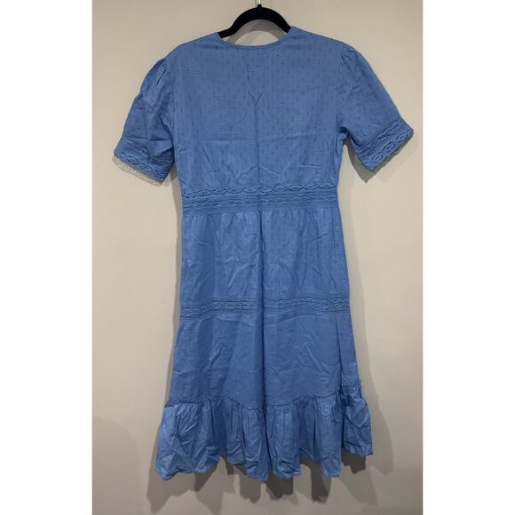 Aspiga Ruby Lace Embroidered Midi Dress Blue S V Neck Organic Cotton Small - Picture 7 of 10